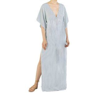 Paolita Voyage 100% Silk Striped Maxi Dress Cover Up Size Medium Missing Tie